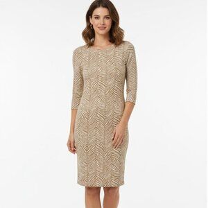 J. McLaughlin Sophia Dress Herringbone Zebra Tan Jersey Sheath Medium Like New